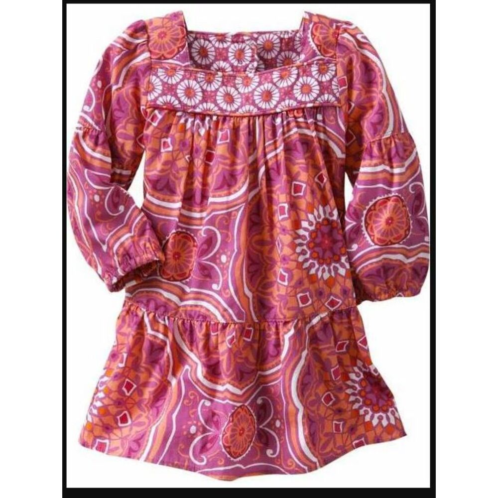 NEW Baby Gap girl 5 Dress pink orange purple medallion flower long sleeve Easter